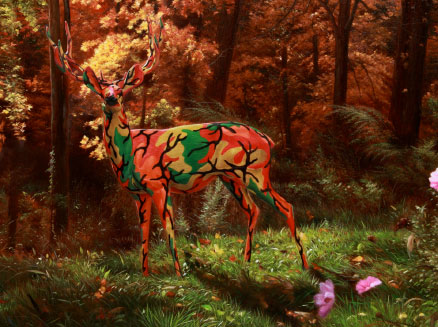 Cameo Deer painting, oil on canvas by Ron English