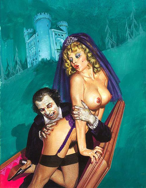 The painted cover for "Zora la Vampira" No. 62 from May 1977, titled "Ce l'aveva coi denti," illustrated by Emanuele Taglietti.