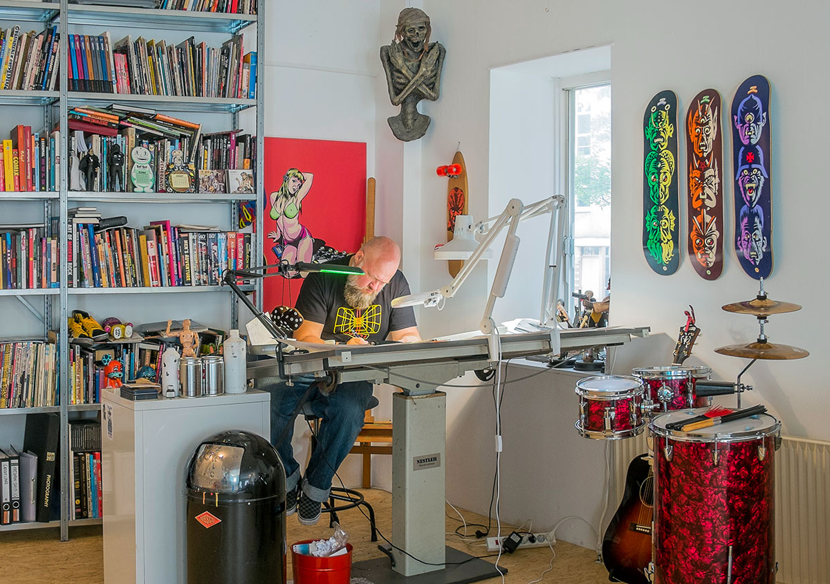 Dutch comic artist Erik Kriek at work at this desk