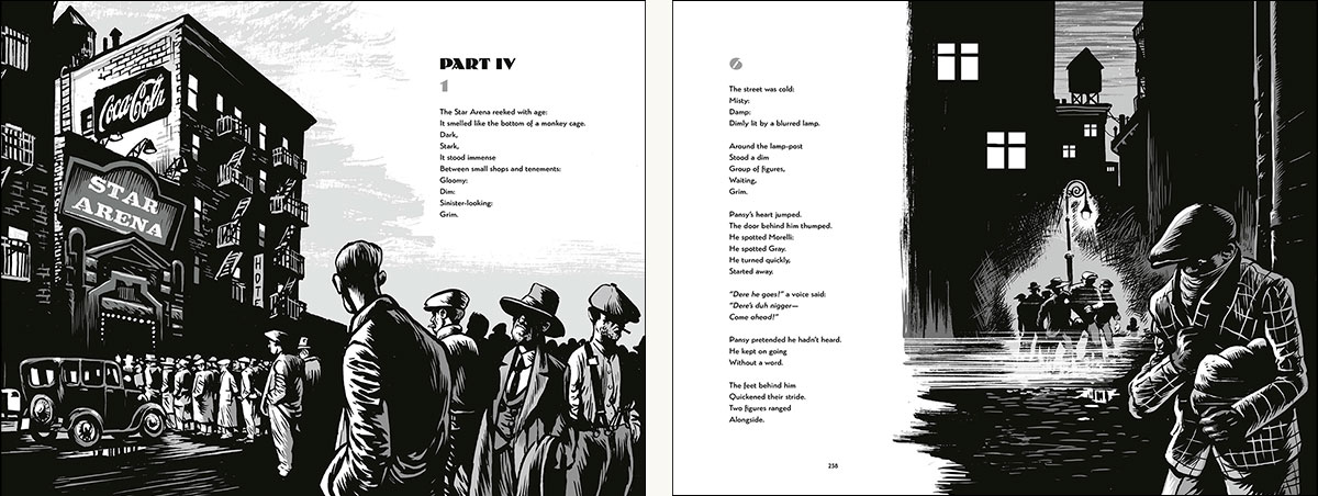 A couple of sample spreads from the poem, The Set-up, by Joseph Moncure March, illustrated by Erik Kriek.