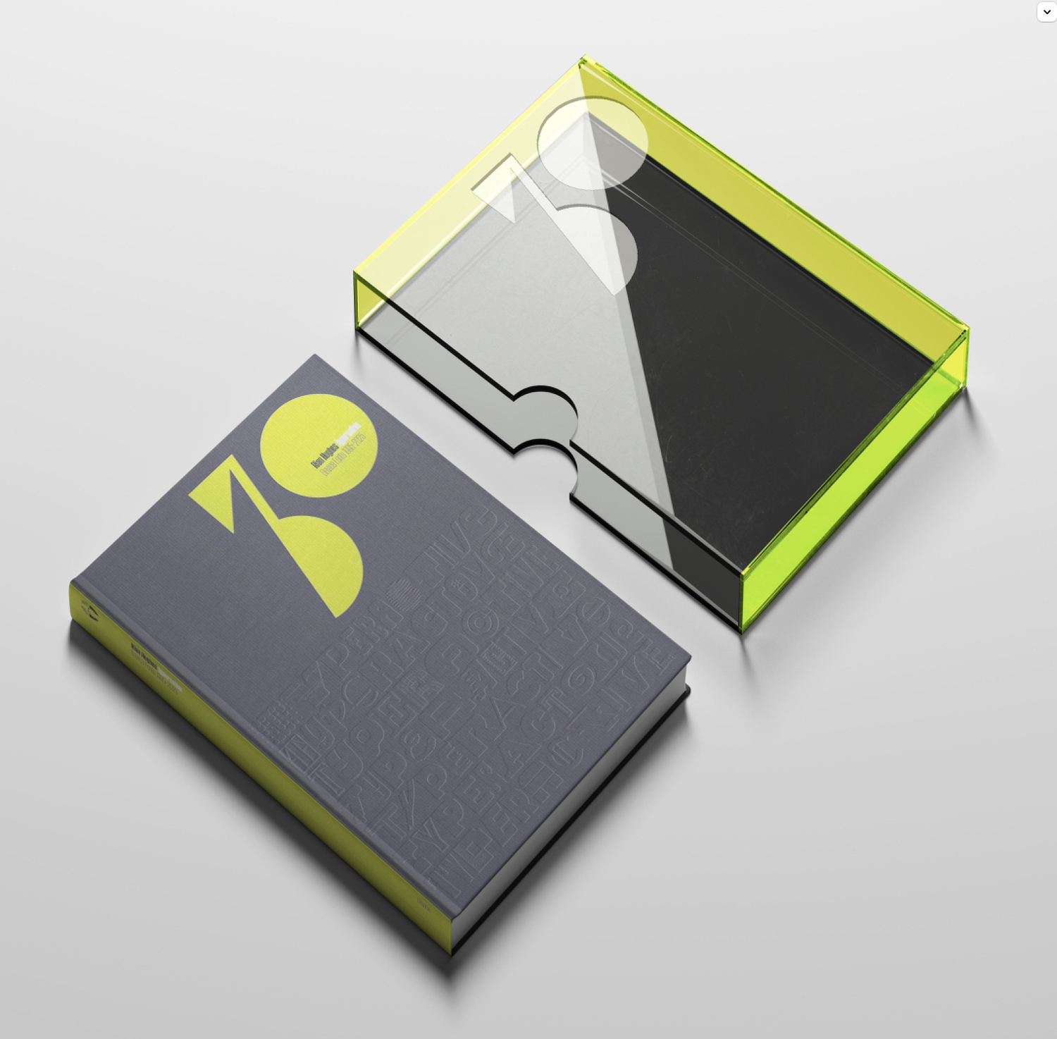 The Typeractive book and its matching slipcase presented side-by-side, showing the complete archival set that documents 30 years of Rian Hughes' Device Fonts (1995-2025).