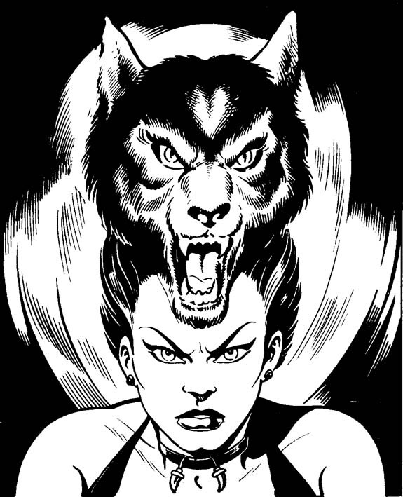 Ulula the Werewolf Portrait - Comic Illustration A detailed comic book portrait illustration of Ulula the Werewolf, showing her with wolf-like hairstyle and claw necklace.